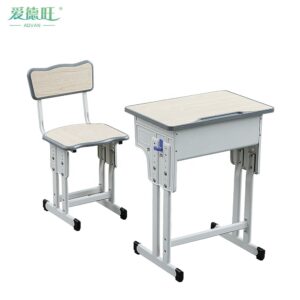 Height adjustable MDF student desk and chair set with storage drawer kenya
